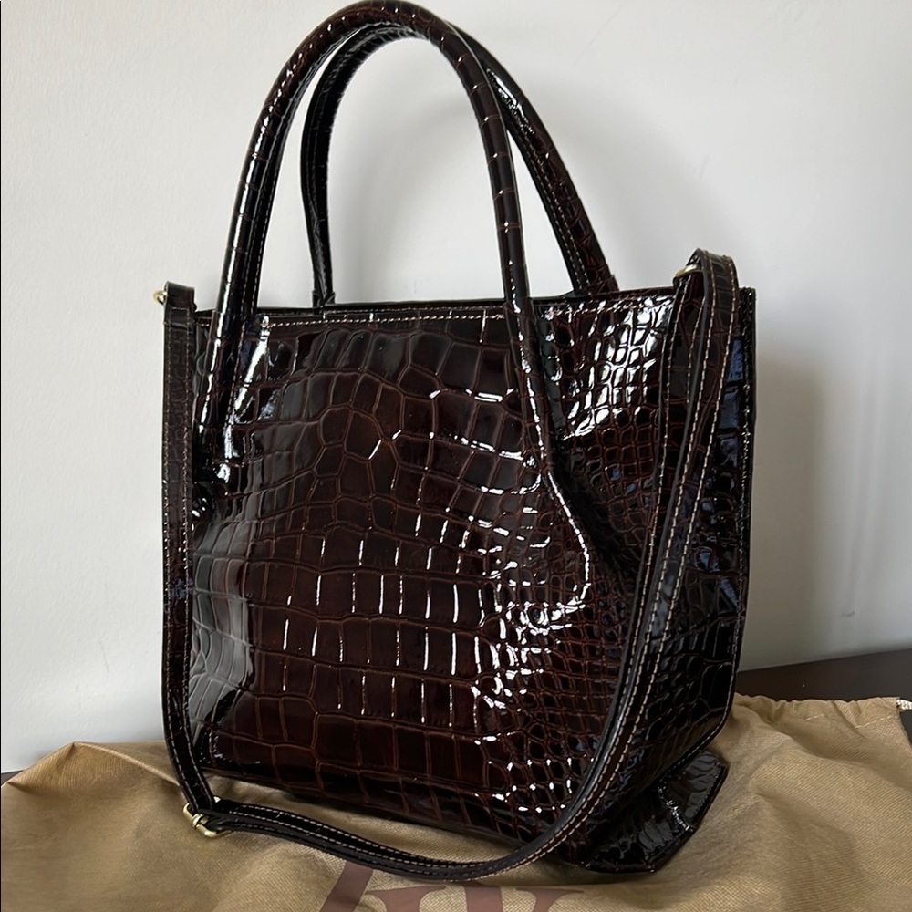 Italian leather Brown Crocodile-Embossed bag